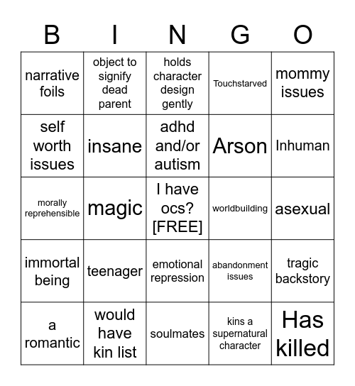 Bee OC Bingo Card