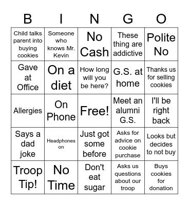 Cookie Booth Bingo Card