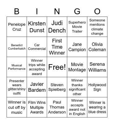 Oscars BINGO Card