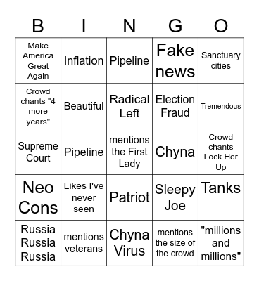 Trump Rally Bingo Card