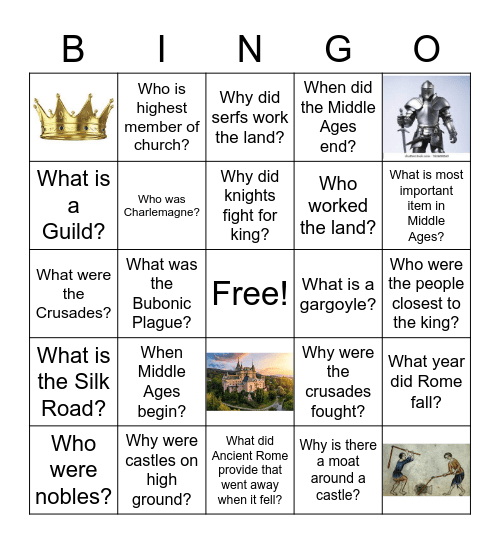 Middle Ages Bingo Card