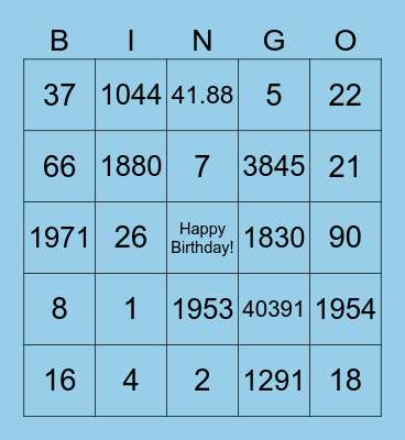 Grandma's 90th Birthday Bingo Card