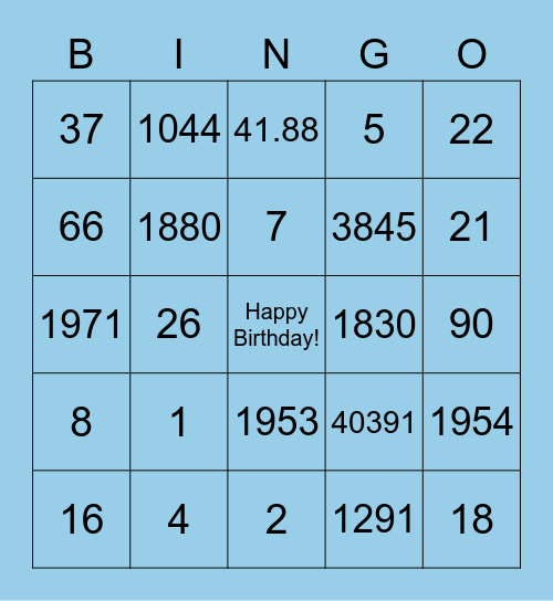 Grandma's 90th Birthday Bingo Card