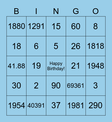 Grandma's 90th Birthday Bingo Card