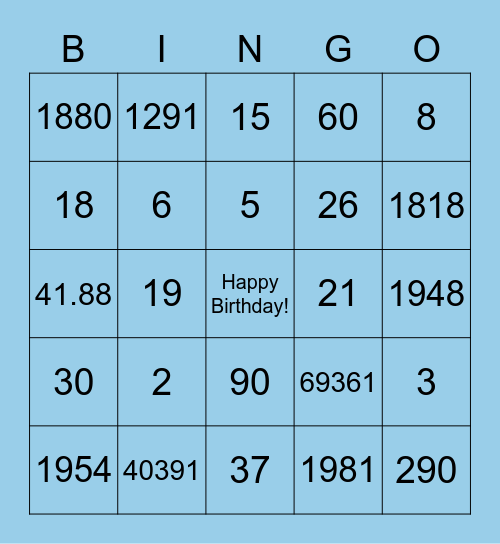 Grandma's 90th Birthday Bingo Card