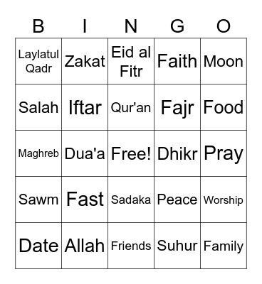 Ramadan Bingo Card