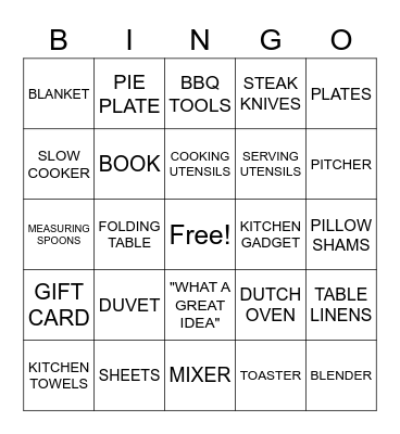 Bridal Shower BING)O Bingo Card