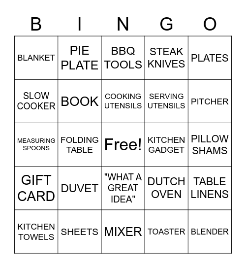 Bridal Shower BING)O Bingo Card