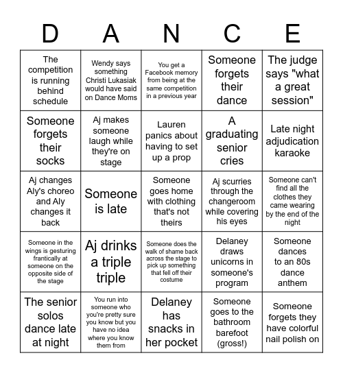 PDC Competition Bingo Card