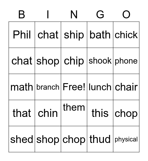 Consonant Digraphs Bingo Card