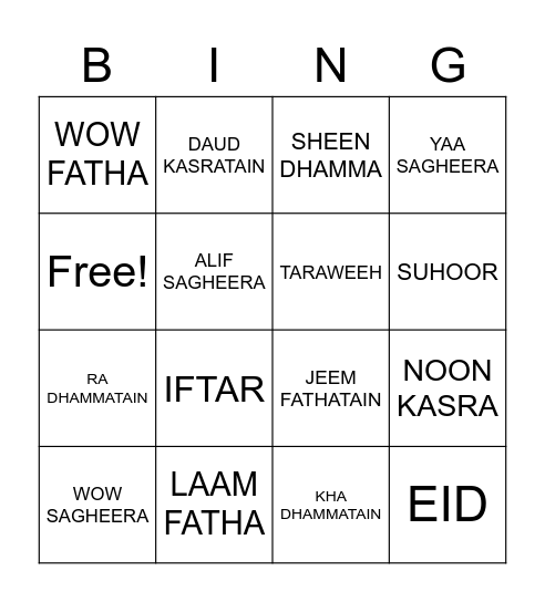 QURAN BINGO Card