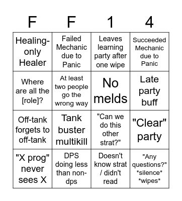 FFXIV Party Finder Bingo Card