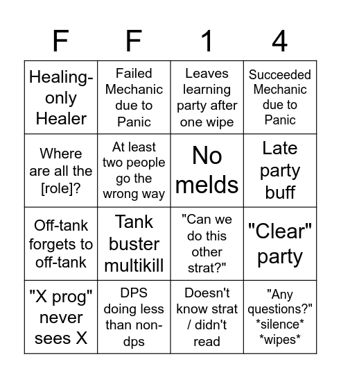 FFXIV Party Finder Bingo Card
