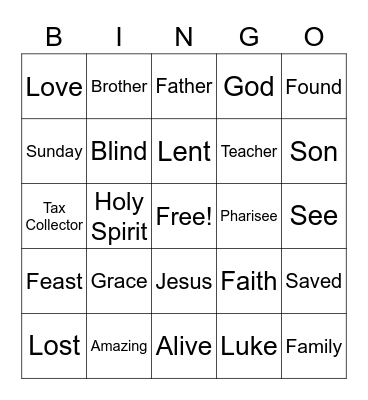 Prodigal Son Bingo Card