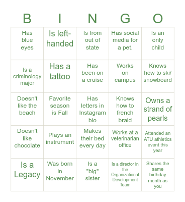 Find a Sister Bingo Card