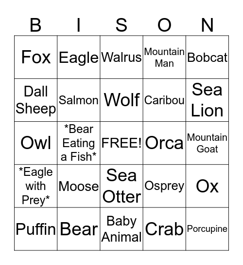 Alaska Adventure Bingo! Bingo Card