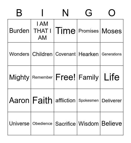 COME FOLLOW ME Bingo Card