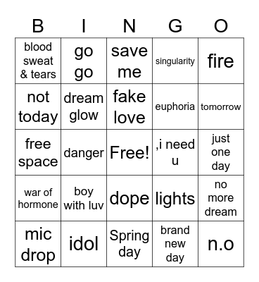 Bts Bingo Card