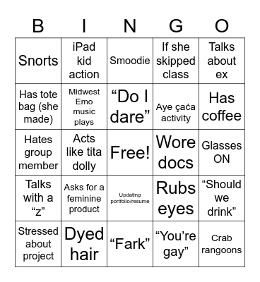Chloe Bingo Card