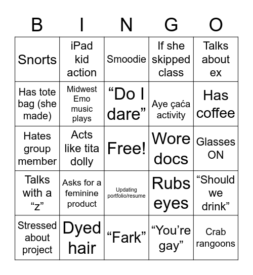 Chloe Bingo Card