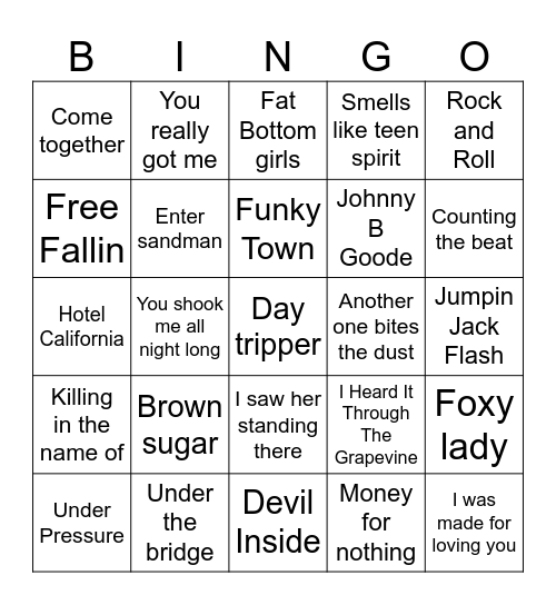 The greatest guitar riffs Bingo Card