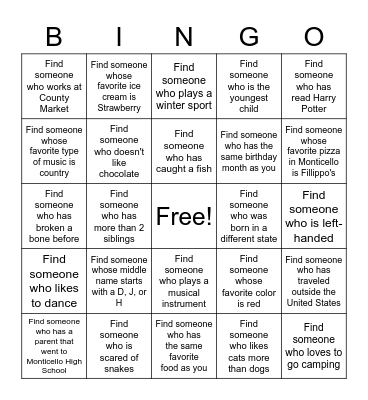 Get to Know Each Other Bingo Card