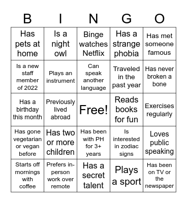 Untitled Bingo Card