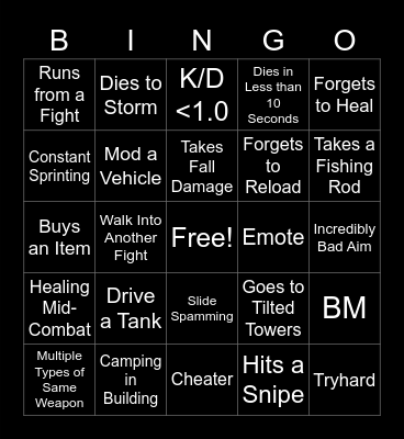 Fortnite Bingo Card