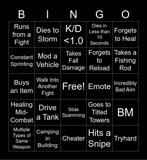 Fortnite Bingo Card