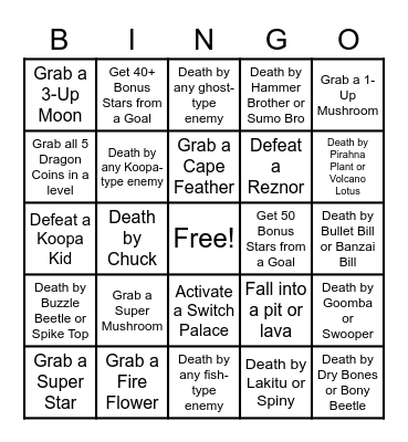 Gaming Bingo - #6 - Super Mario All-Stars + Super Mario World Bingo Card