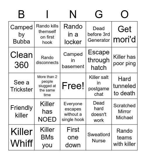 Painful Bingo (DBD Edition) Bingo Card
