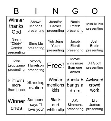 Oscars 2022 Bingo Card