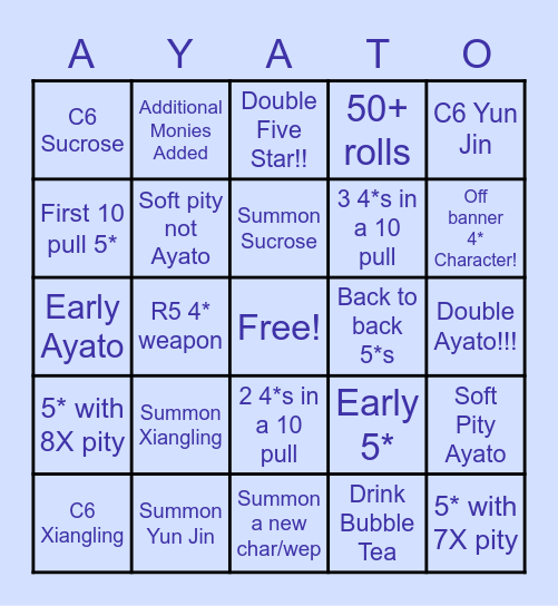 Ayato Bingo!!! :0! Bingo Card