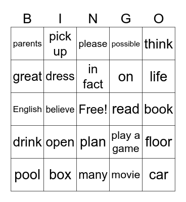 Untitled Bingo Card
