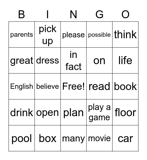 Untitled Bingo Card