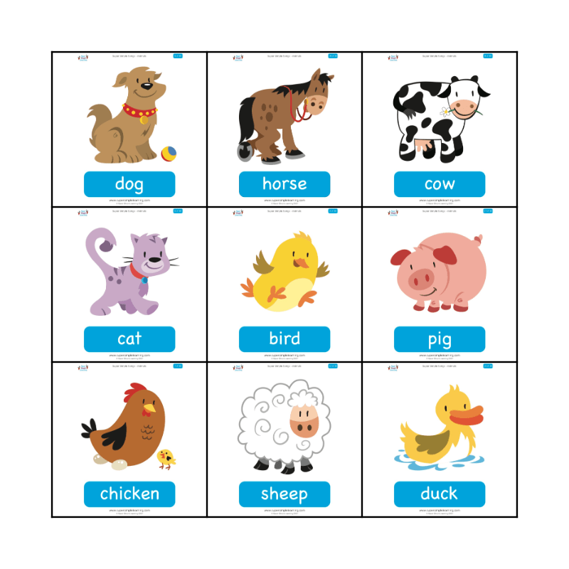 FARM ANIMALS Bingo Card