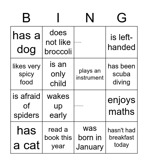 Find someone who Bingo Card