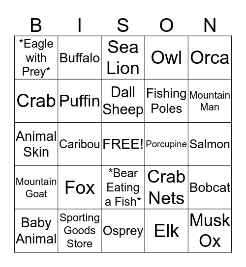 Alaska Adventure Bingo! Bingo Card