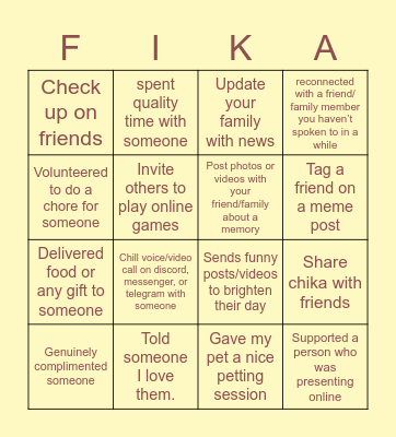 For Other People Bingo Card