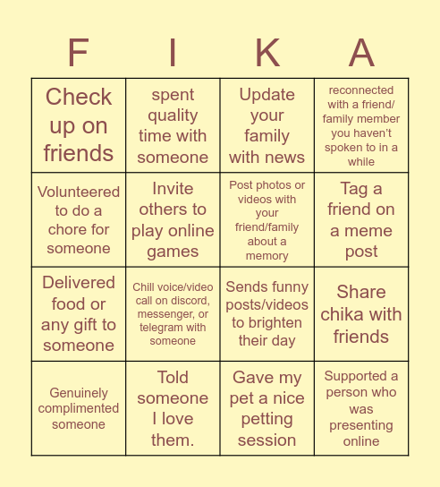 For Other People Bingo Card