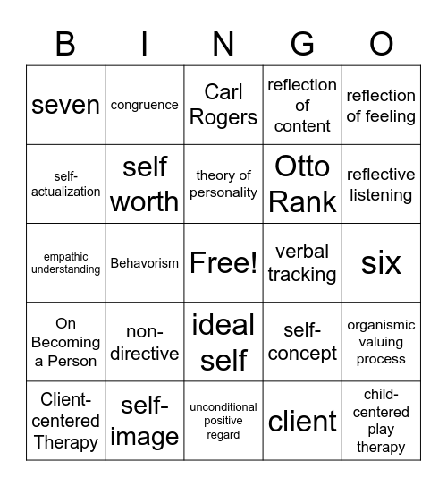 Person-centered Therapy BINGO Card