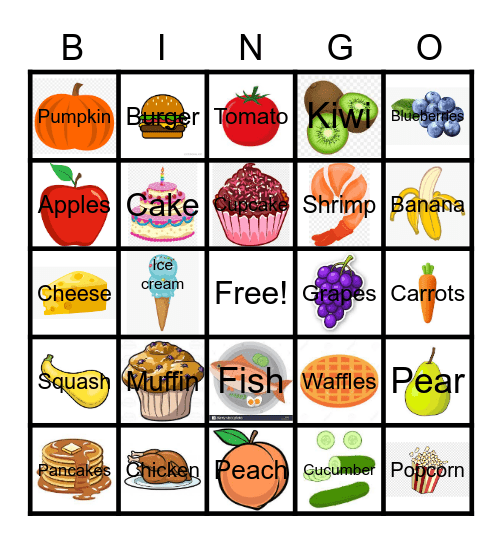 Food Bingo Card