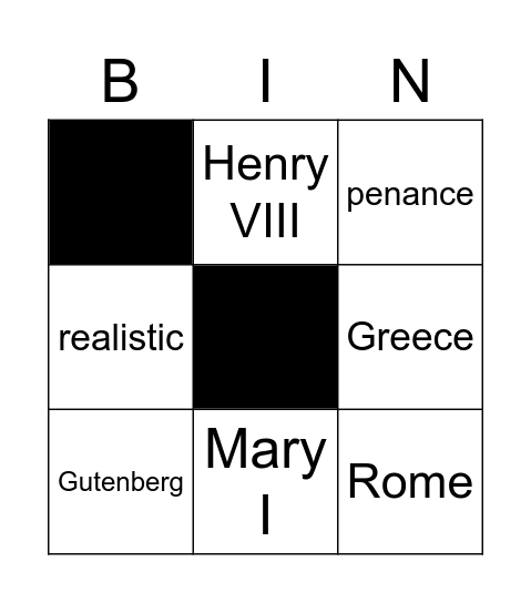 Renaissance # 1 Bingo Card