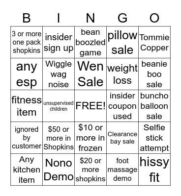 Treat Yourself Bingo Card