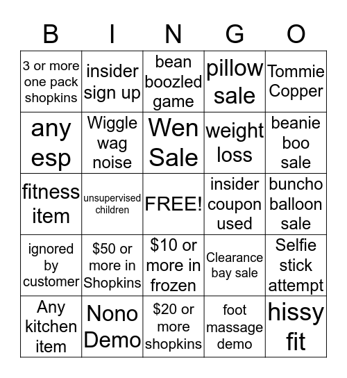 Treat Yourself Bingo Card