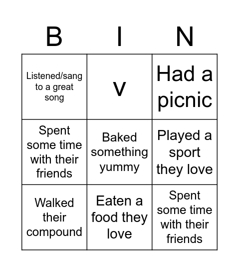 Over the holiday Bingo Card