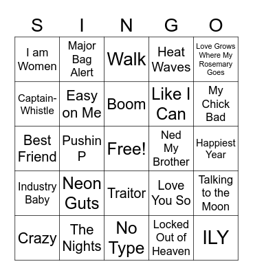Tik Tok Bingo Card