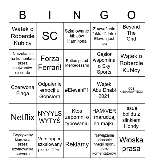 BINGO RAJDÓW FORMUŁY PIERWSZEJ Bingo Card