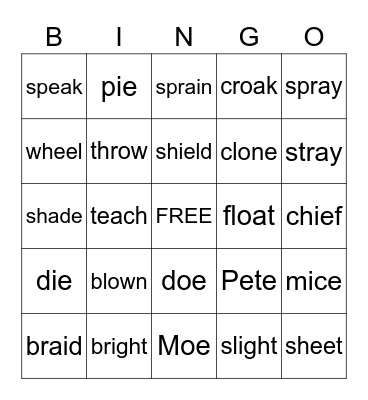 Mixed Long Vowels Bingo Card