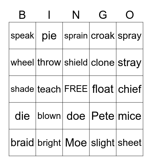 Mixed Long Vowels Bingo Card